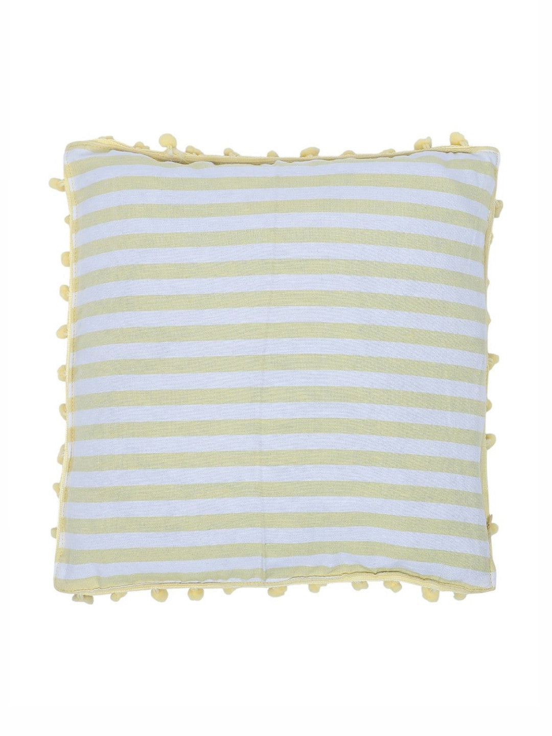 Yellow striped cotton square cushion covers, set of 2, yellow & pink & white